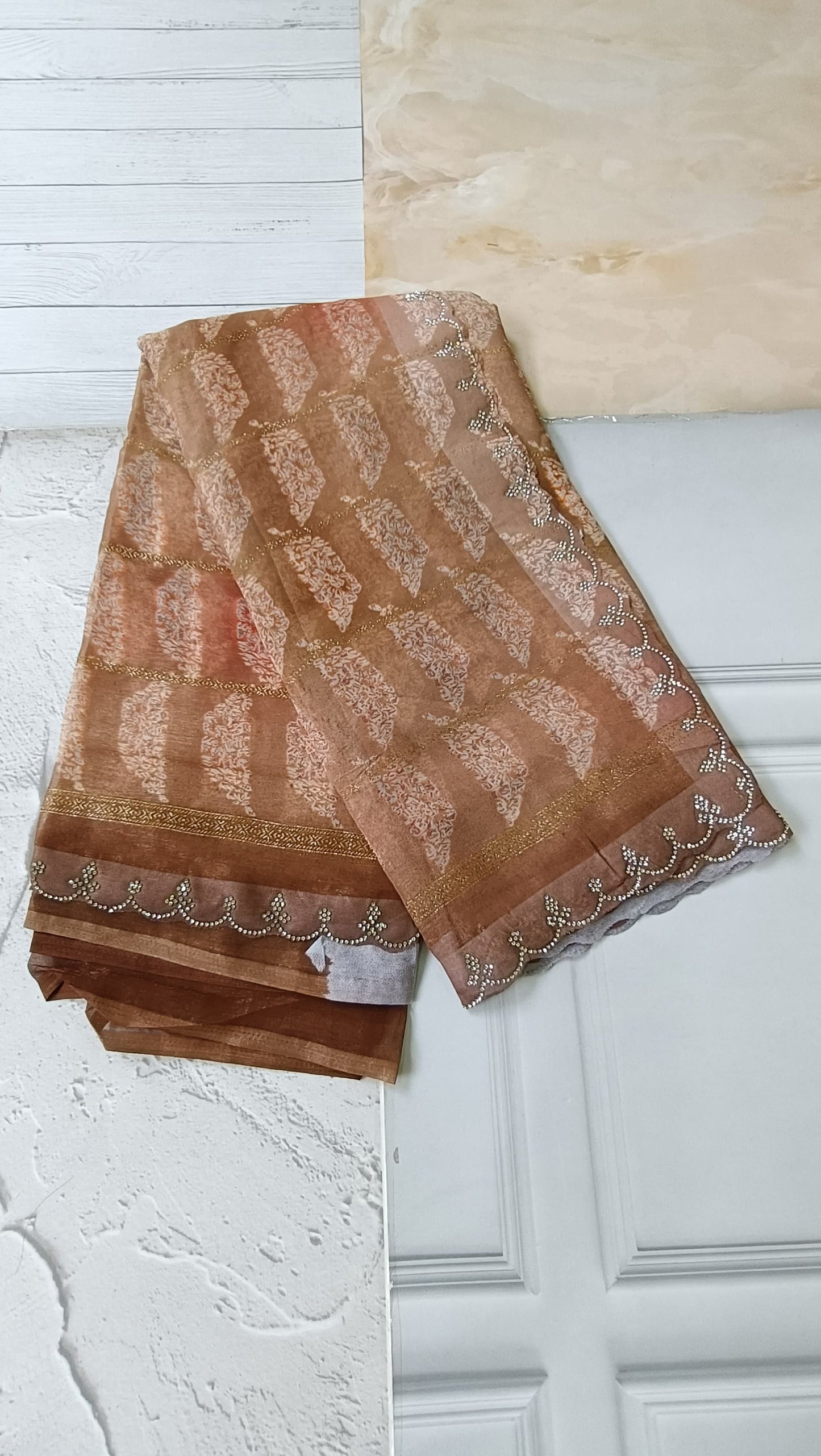 light brown designer saree