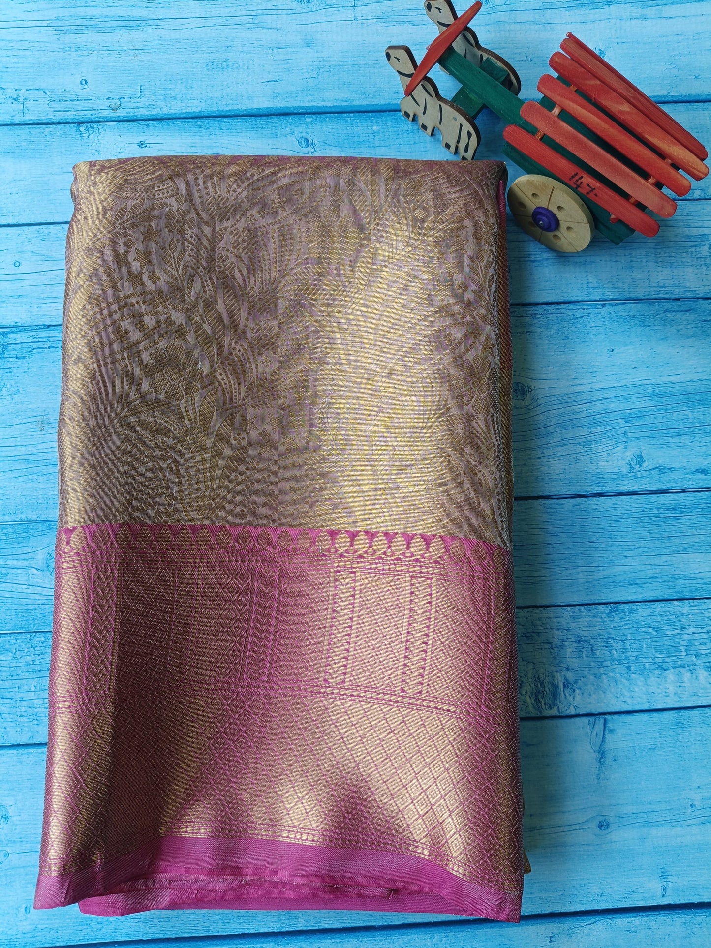 Banarasi Kanchipuram Tissue Silk Saree – All Over Gold Zari Jacquard with Contrast Border