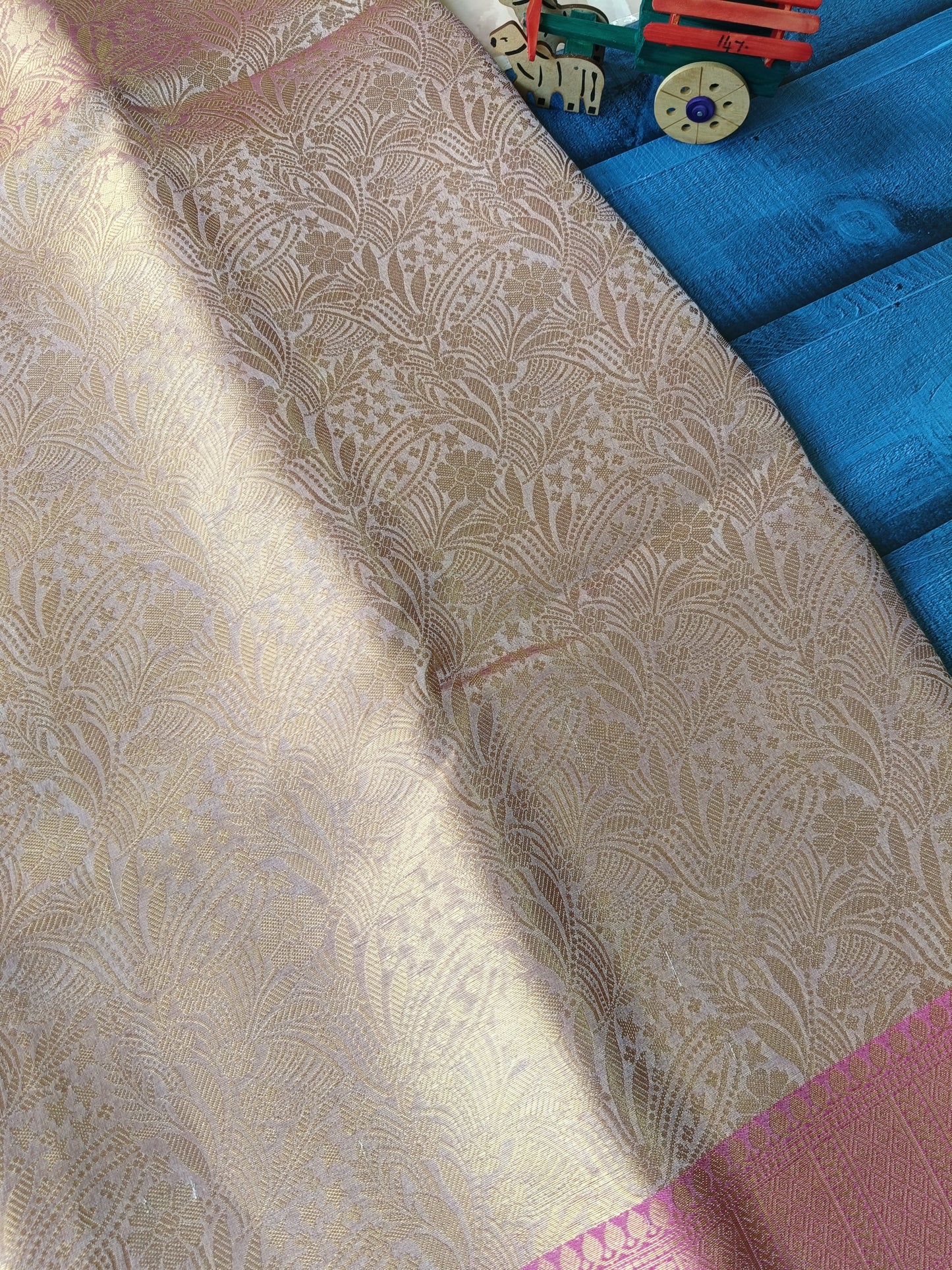 Banarasi Kanchipuram Tissue Silk Saree – All Over Gold Zari Jacquard with Contrast Border