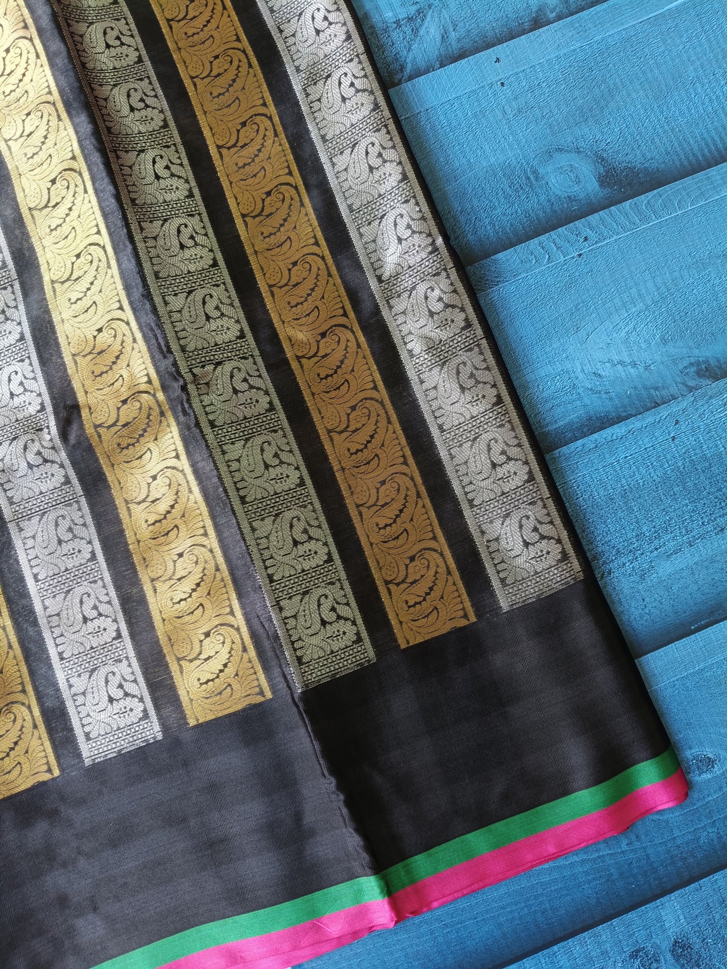 Banarasi Kanchipuram Semi Silk Saree – Black with Gold Zari | Alfi Design Jacquard Pallu & Blouse Piece | Inspired by Nita Ambani Style