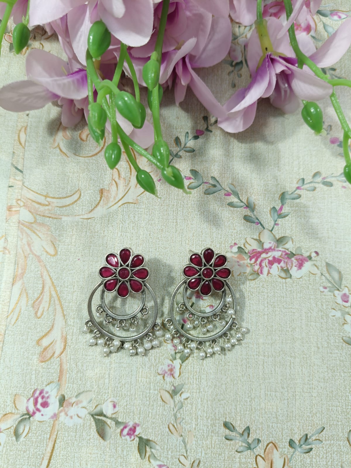 Nimrat Chandbali Lightweight Earrings – Elegant Silver Replica for Women