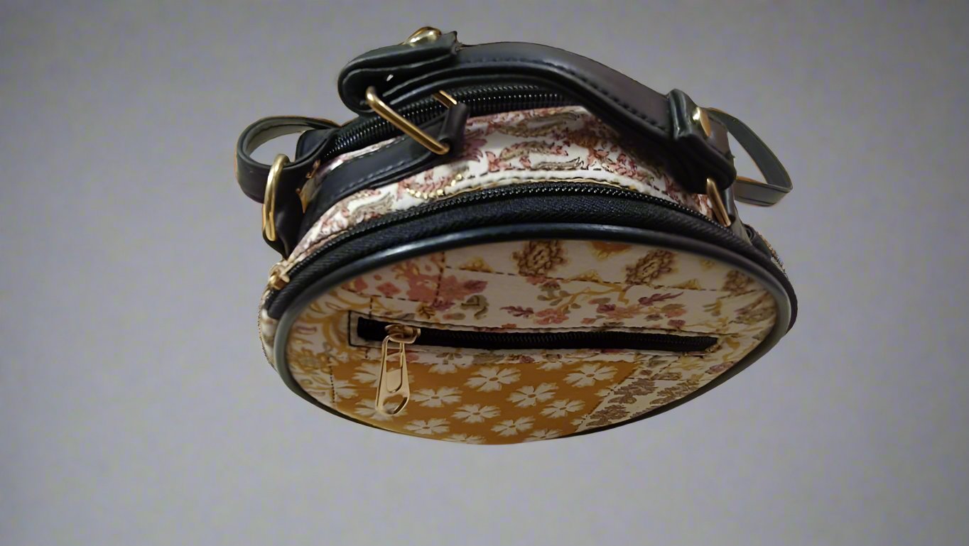 Trendy Womens Handblock Printed Fabric Round Mobile Sling Bag with Double Partition