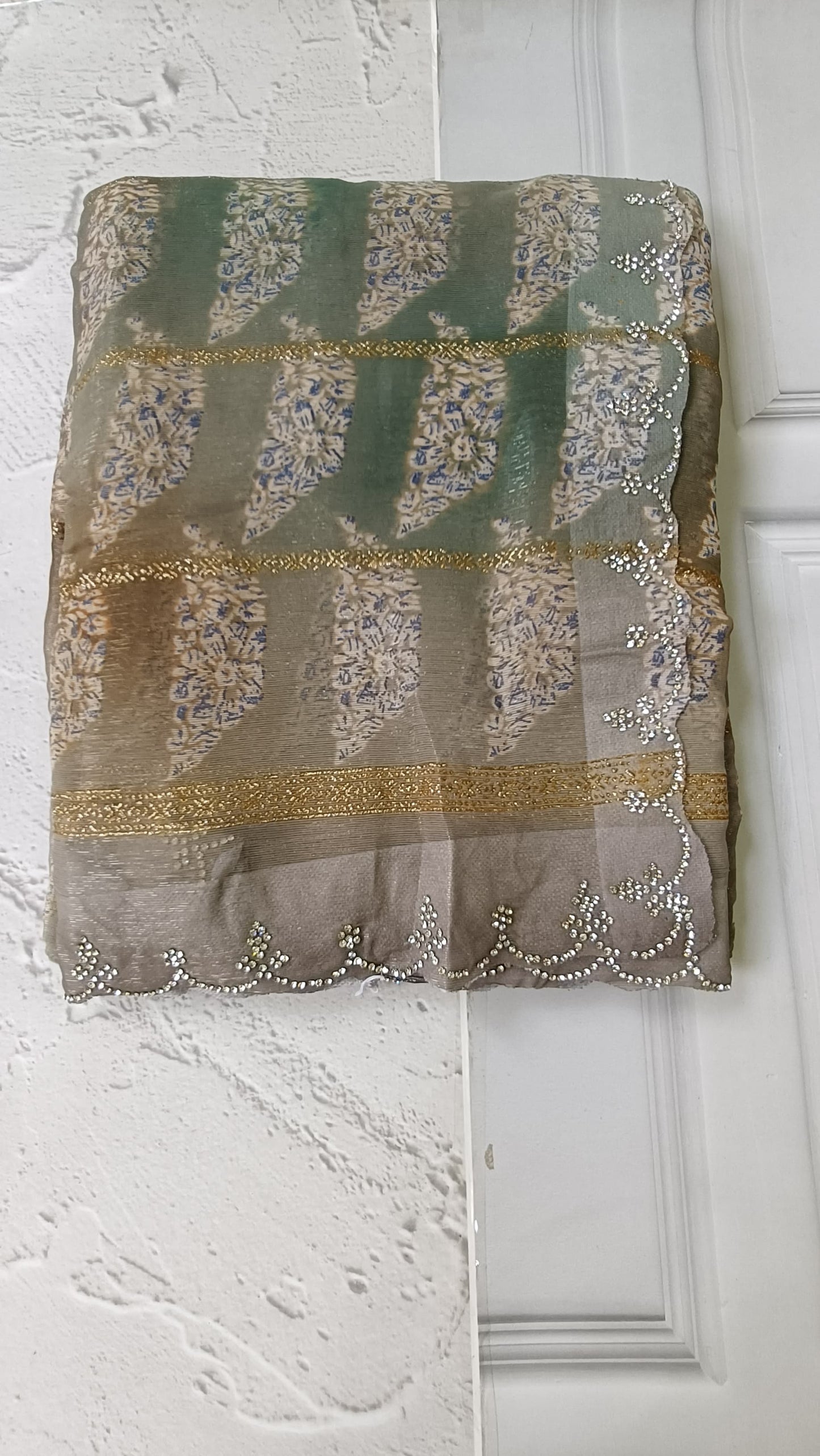 light grey green designer saree
