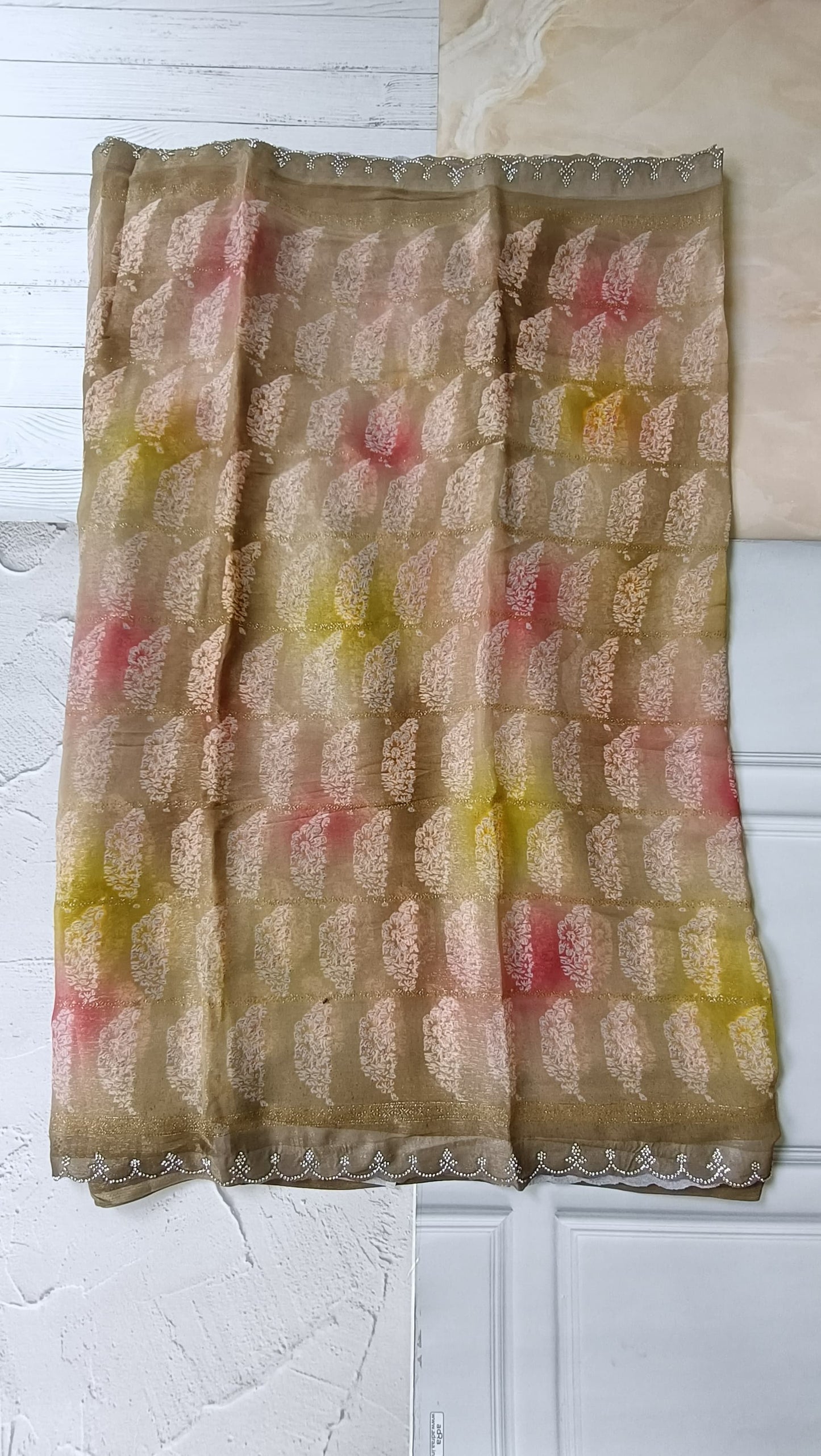 biege designer saree