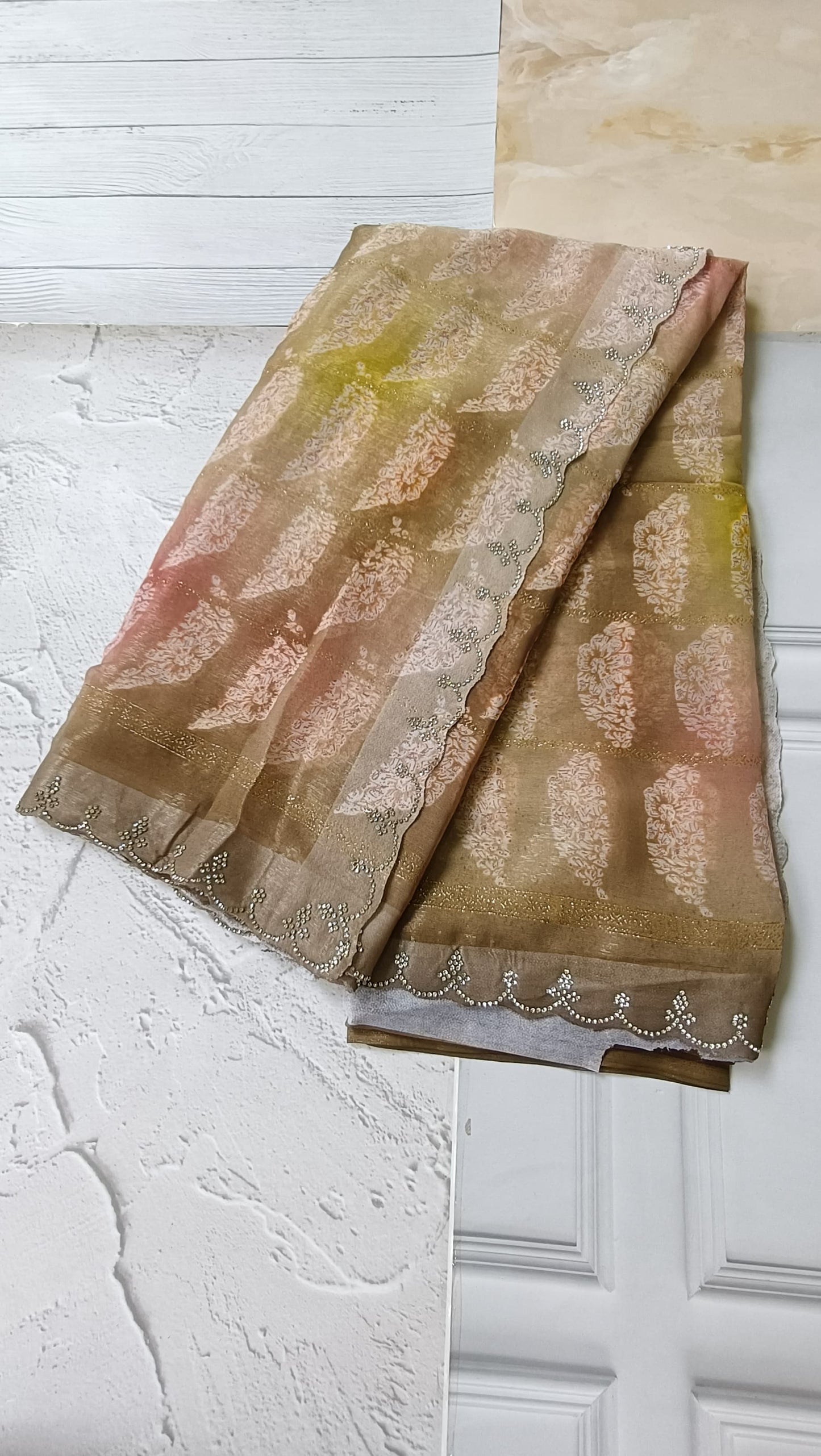 biege designer saree