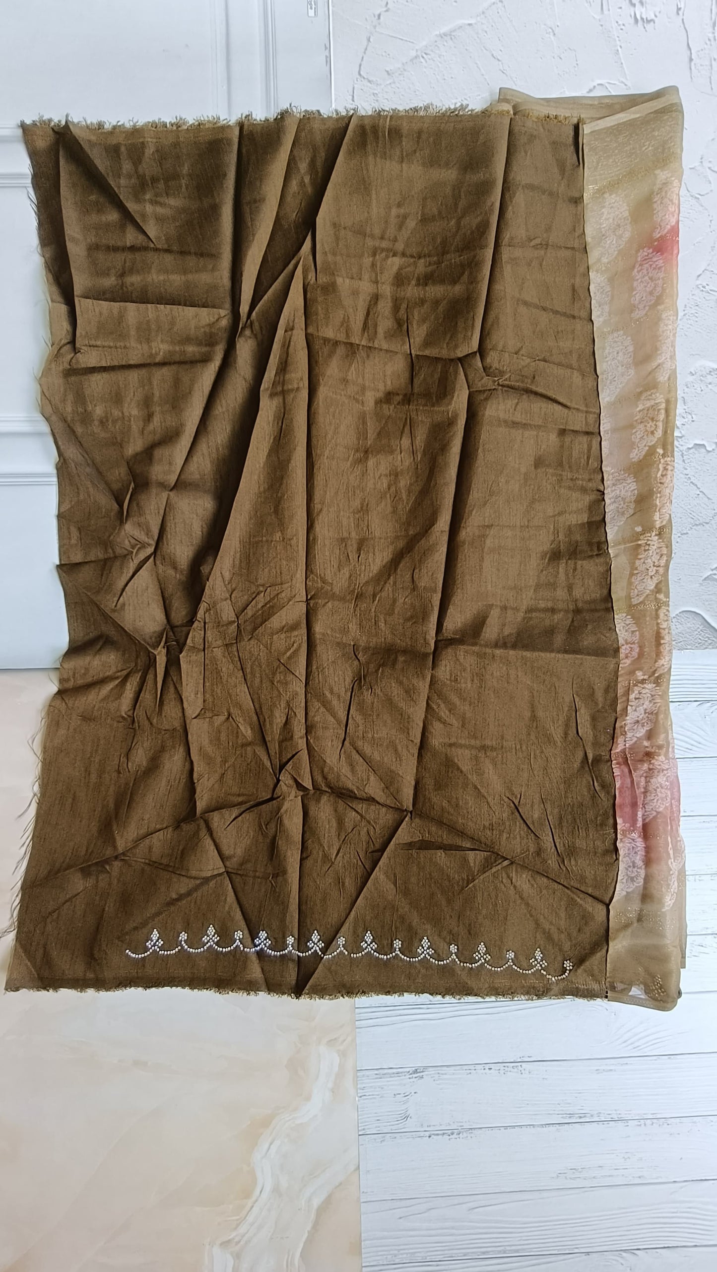 biege designer saree