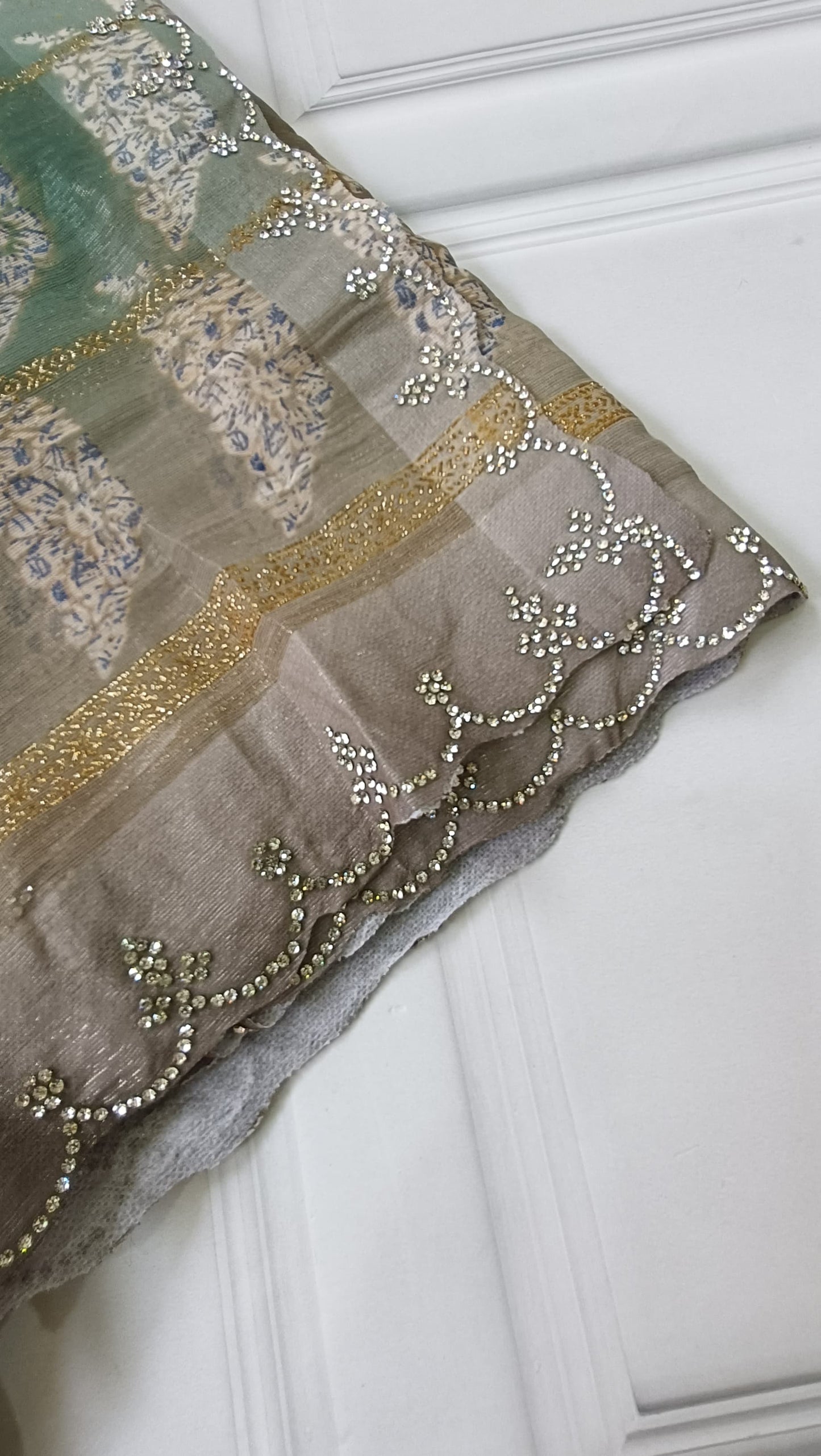 light grey green designer saree