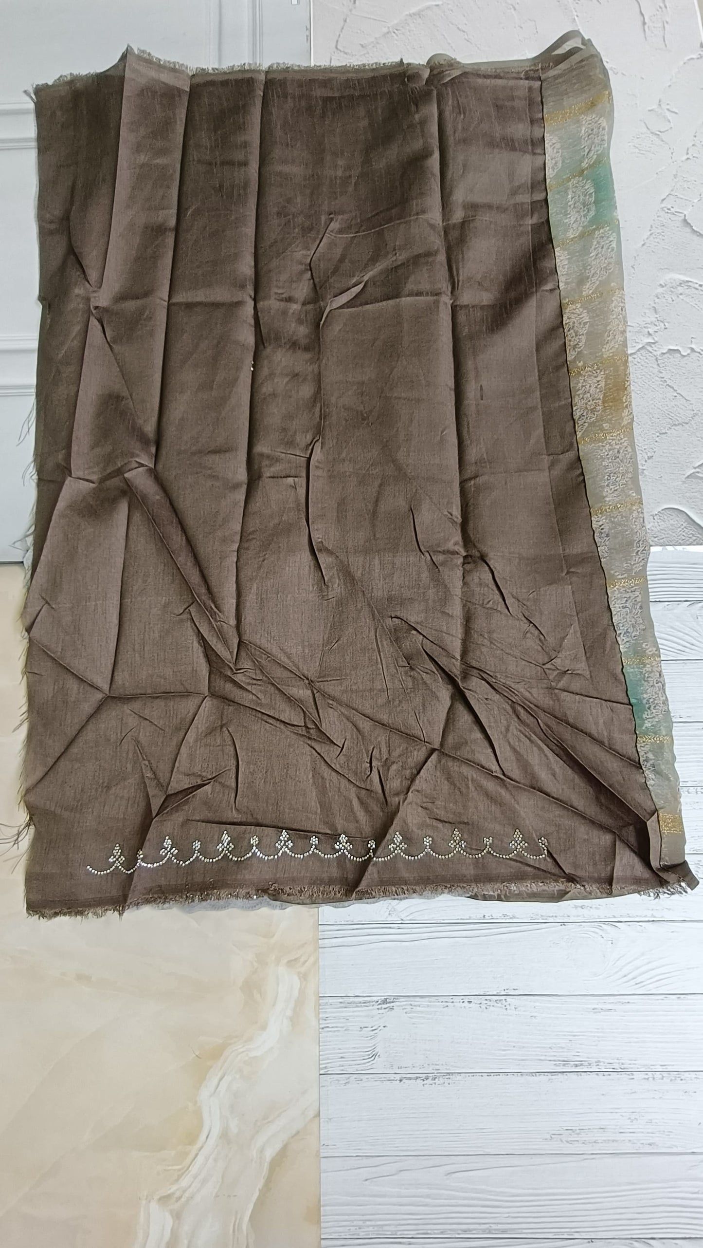light grey green designer saree