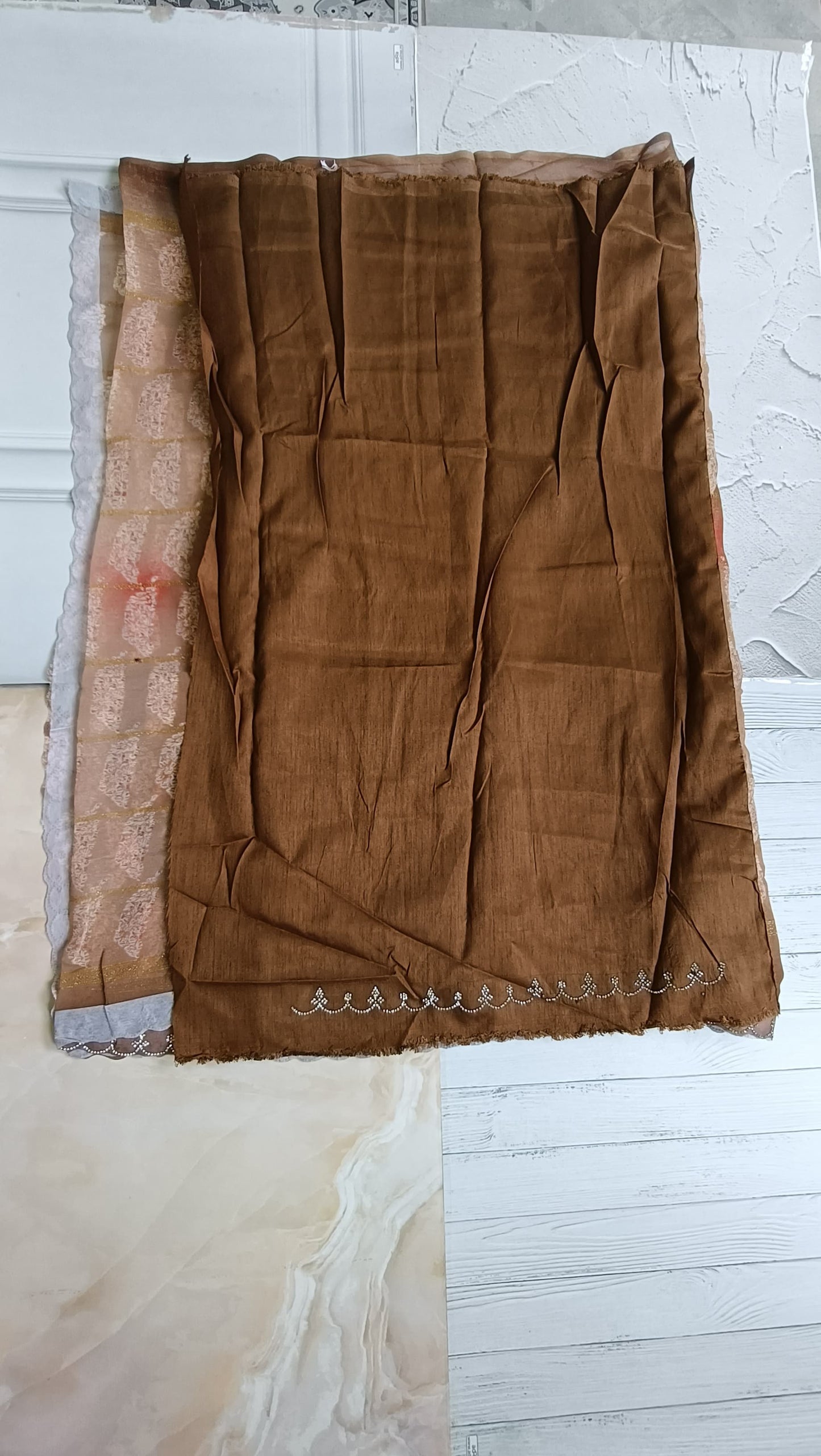 light brown designer saree