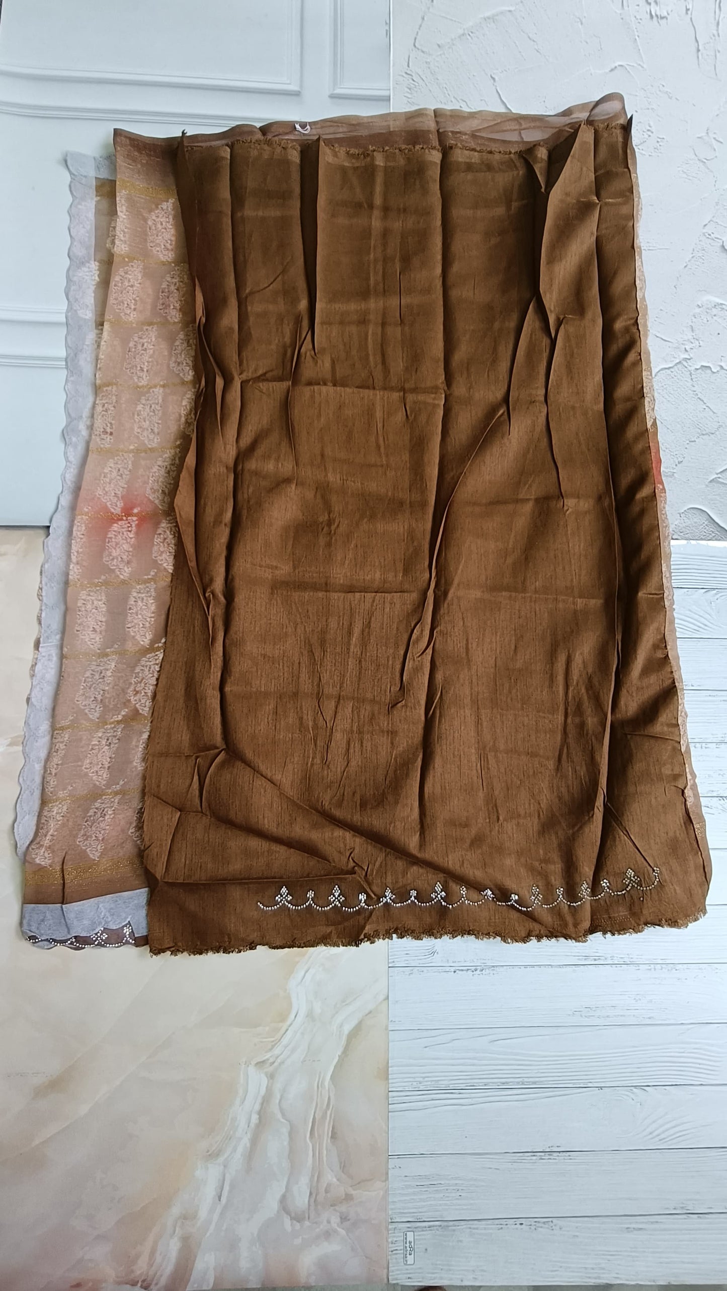 light brown designer saree