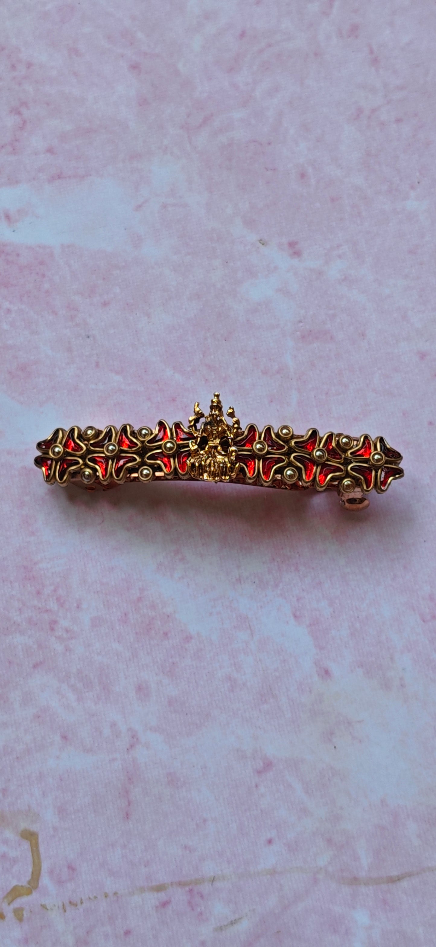 Kundan hair clip red gold