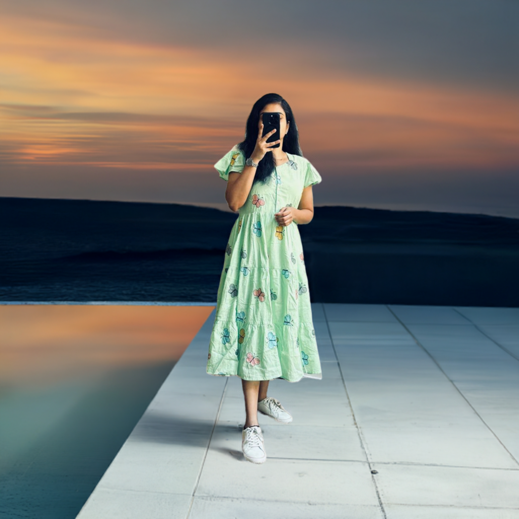 Butterfly Bliss Maska Cotton Maxi Dress – Soft, Breathable & Elegant