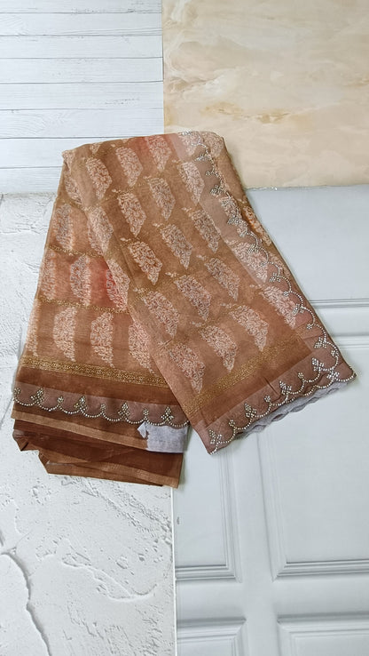 light brown designer saree