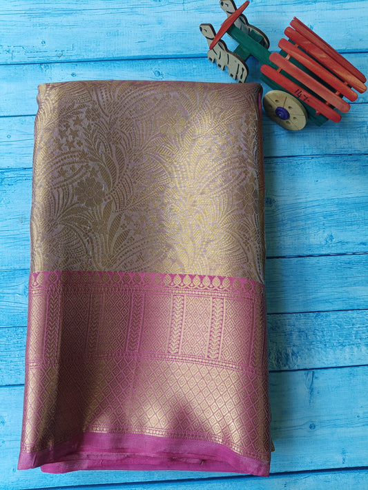 Banarasi Kanchipuram Tissue Silk Saree – All Over Gold Zari Jacquard with Contrast Border
