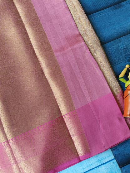 Banarasi Kanchipuram Tissue Silk Saree – All Over Gold Zari Jacquard with Contrast Border