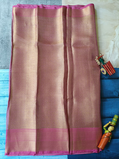 Banarasi Kanchipuram Tissue Silk Saree – All Over Gold Zari Jacquard with Contrast Border