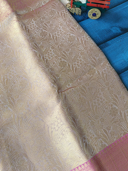 Banarasi Kanchipuram Tissue Silk Saree – All Over Gold Zari Jacquard with Contrast Border