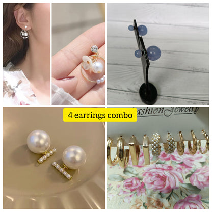 Buy Korean Earrings Combo Set – 4 Trendy Studs & Danglers Online