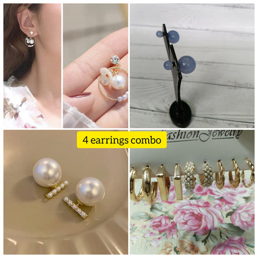 Buy Korean Earrings Combo Set – 4 Trendy Studs & Danglers Online
