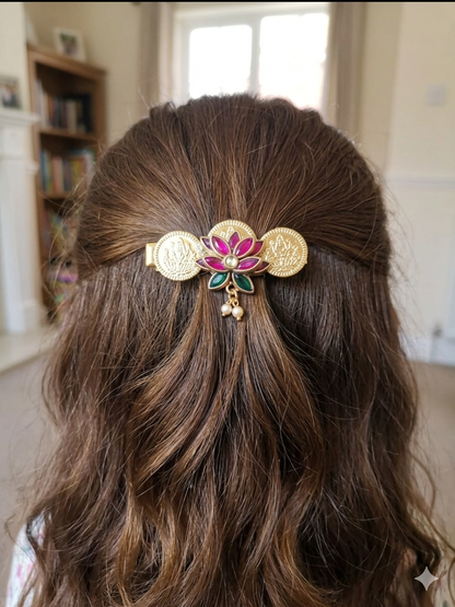 Lakshmi coin Lotus alligator clip