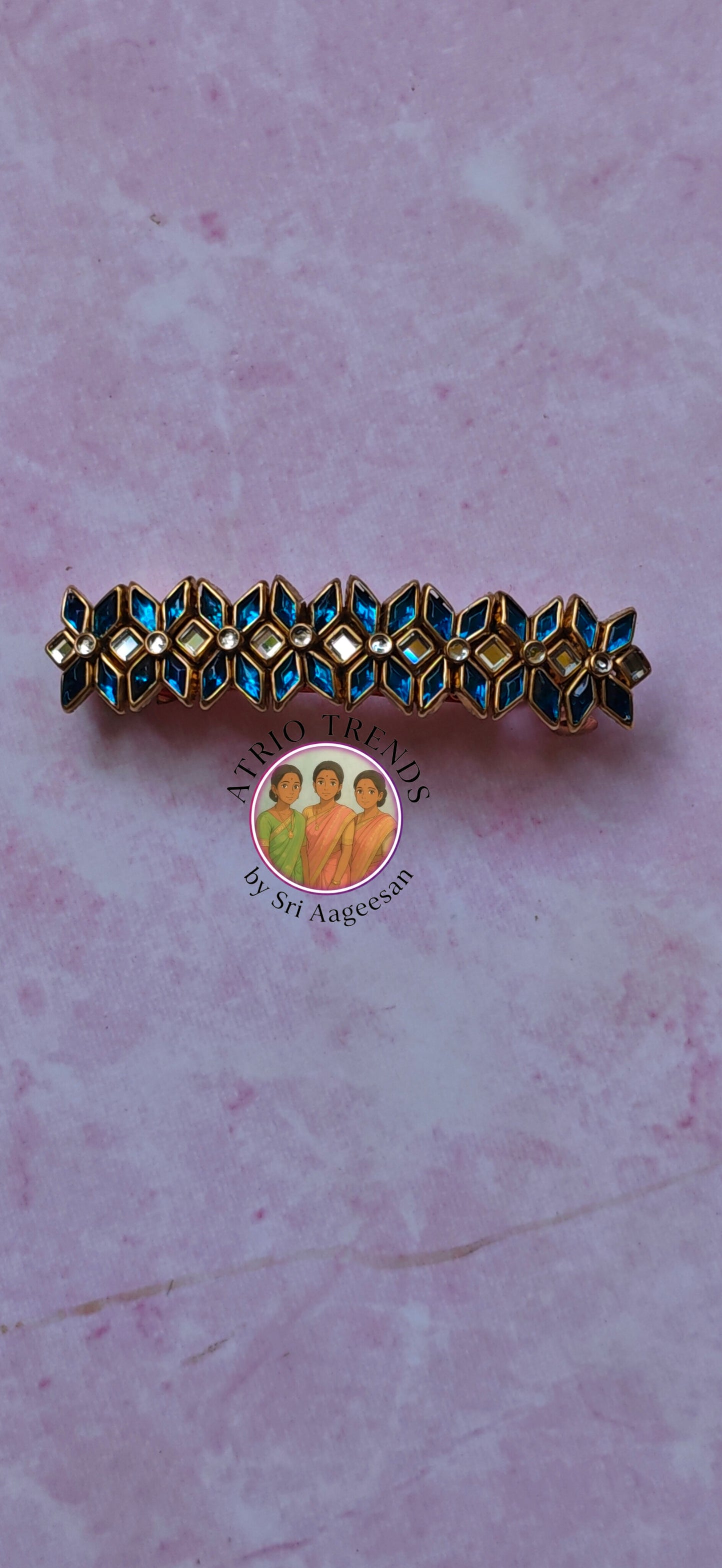 Kundan hair clip Blue