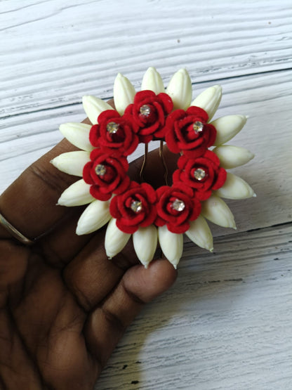 Jasmine with red rose hair  brooch