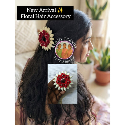 Jasmine with red rose hair  brooch