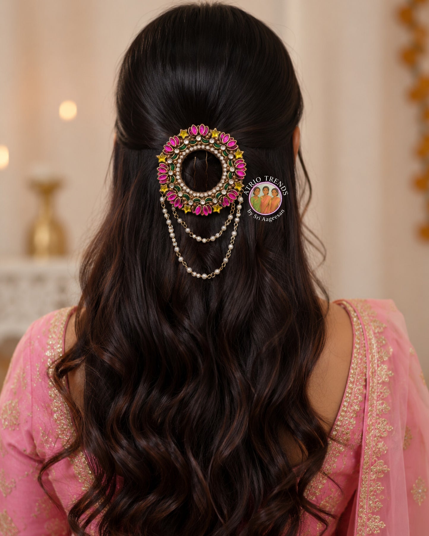 Lotus Jada Billai with Pearl Hangings