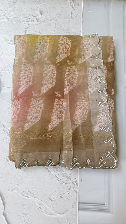 biege designer saree