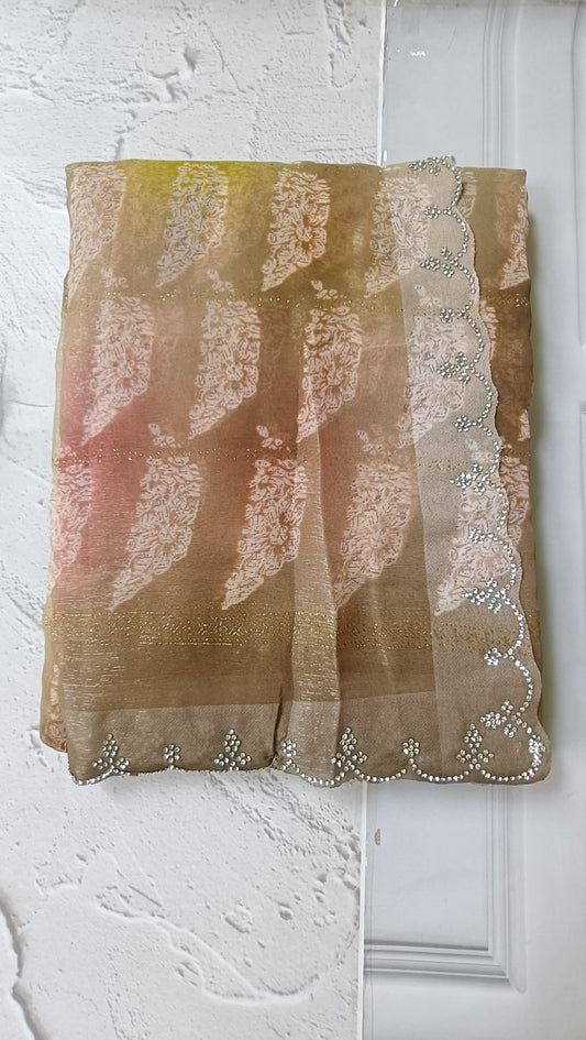 biege designer saree