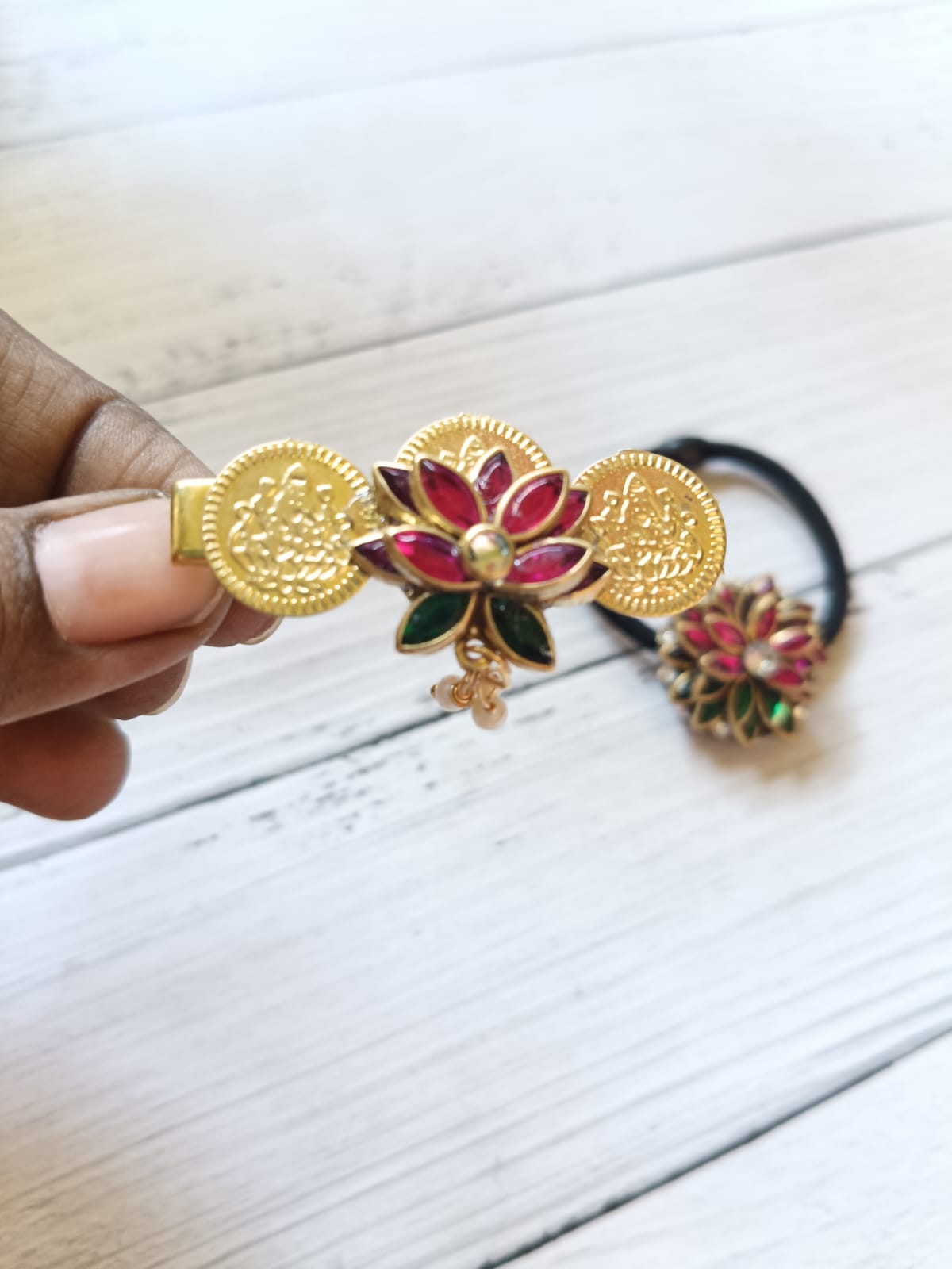 Lakshmi coin Lotus alligator clip