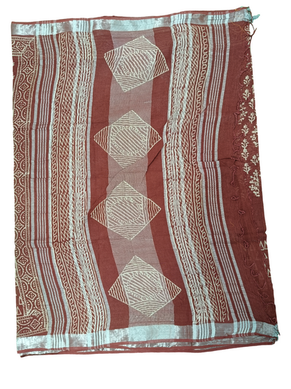 bagru cotton linen  saree 