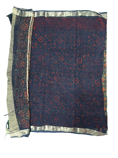 bagru cotton linen  saree 

